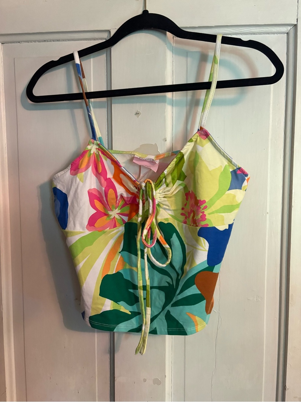 Floral Tie-Front Spaghetti Strap Tank Top - Multicolor